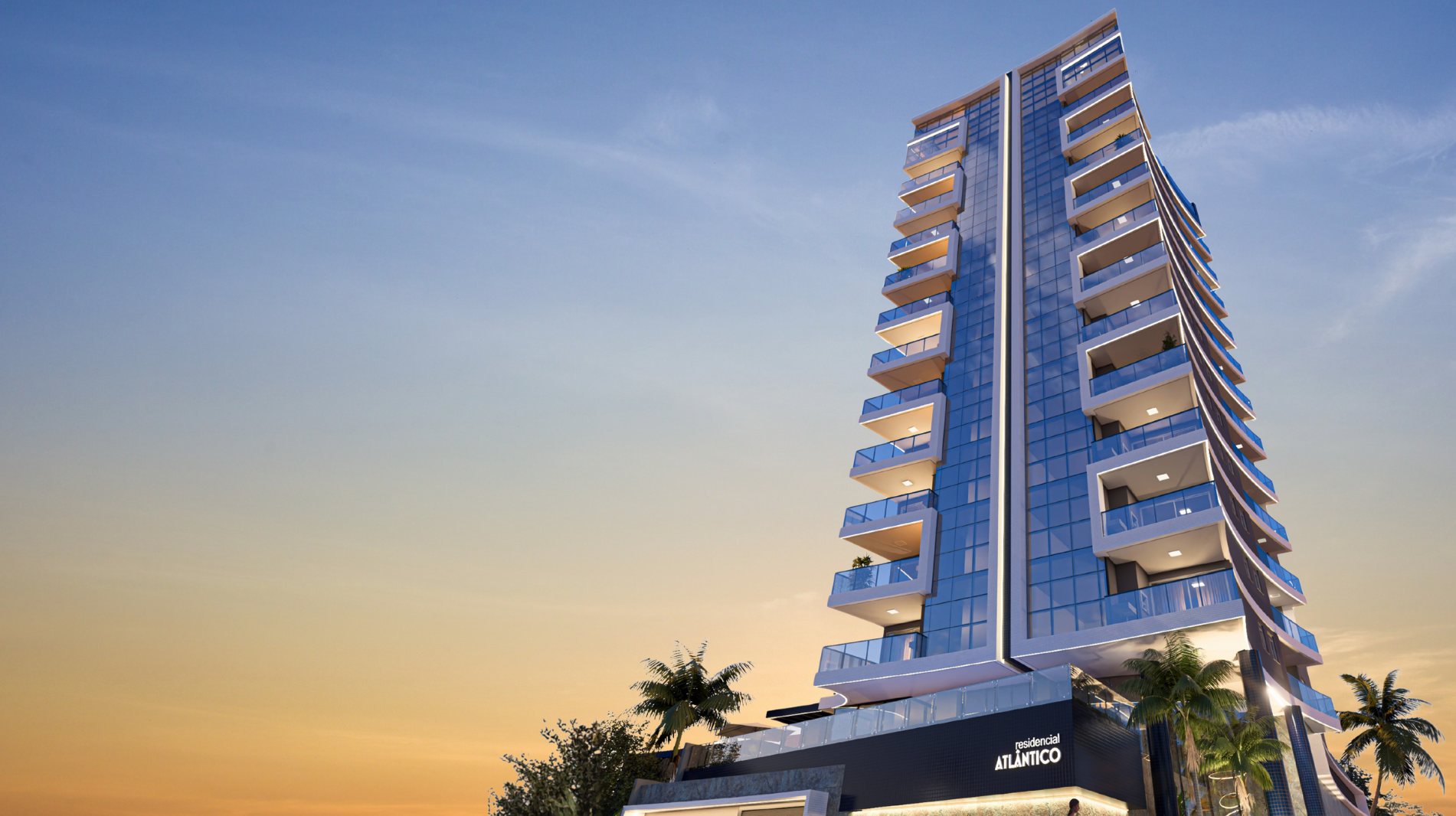 Residencial Atlântico ao entardecer, frente-mar em Balneário Rincão