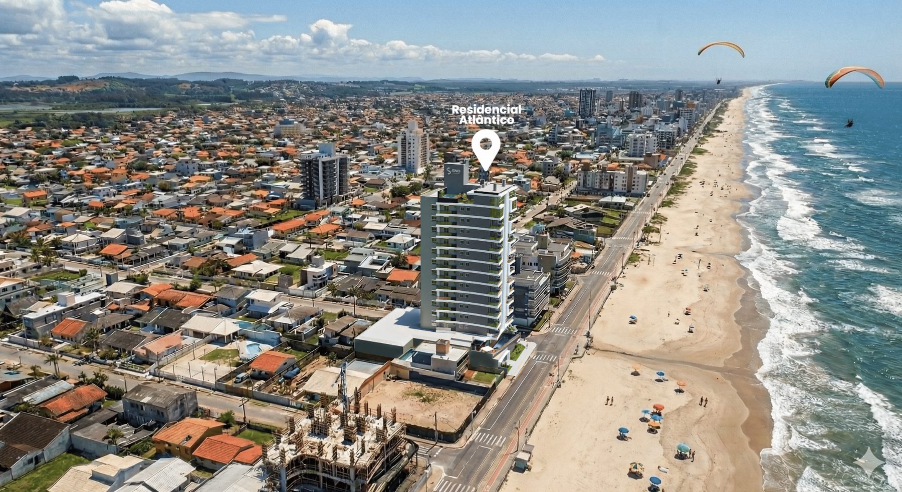 Vista aérea do Residencial Atlântico de frente para o mar